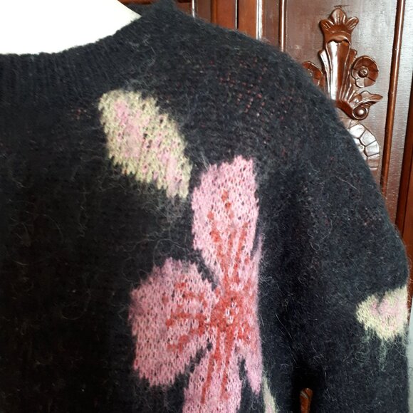 Wool Blend Sweater by Indie + Moi - Sz. Large - Black with florals - Picture 3 of 4